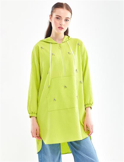 Rölyef Desen Fıstık Yeşili Sweatshirt 
