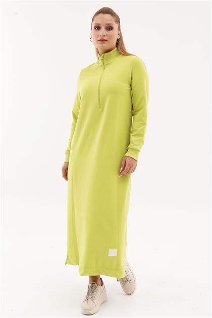 Ribanalı Fermuarlı Fıstık Yeşili Elbise