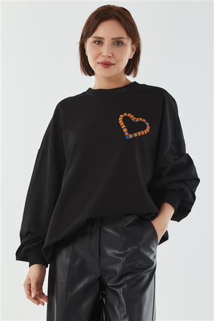 Kalp Detaylı Siyah Sweatshirt