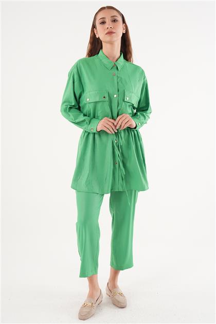 Beli Büzgülü Pantolonlu İkili Benetton Yeşili Spor Takım 
