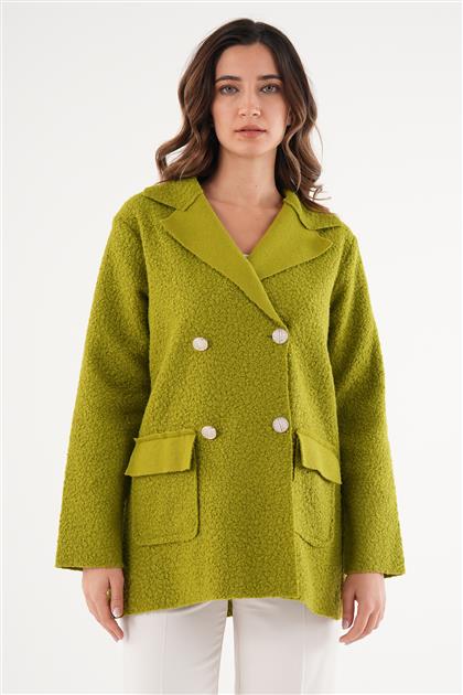 Çift Düğmeli Fıstık Yeşili Buklet Ceket