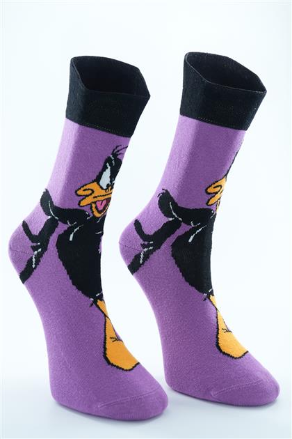 Daffy Duck Temalı Uzun Çorap-Mor 0122-45
