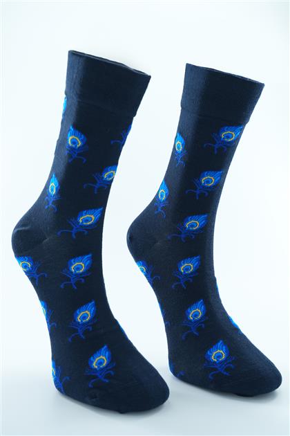 Peacock Desenli Soket Çorap-Lacivert 1120-17