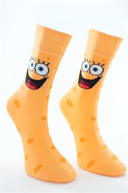 Sünger Bob Temalı Sarı Çorap