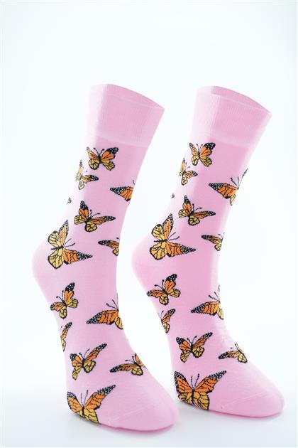 Kelebek Desenli Uzun Çorap-Pembe 2338-42