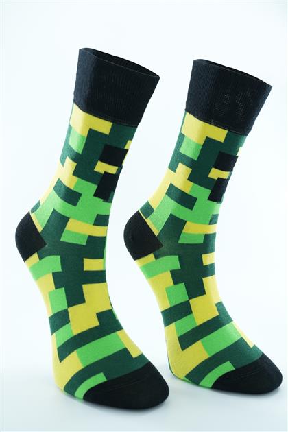 Tetris Detaylı Yeşil Uzun Çorap