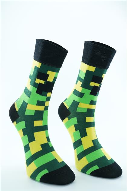 Tetris Detaylı Çorap-Yeşil 8802-21