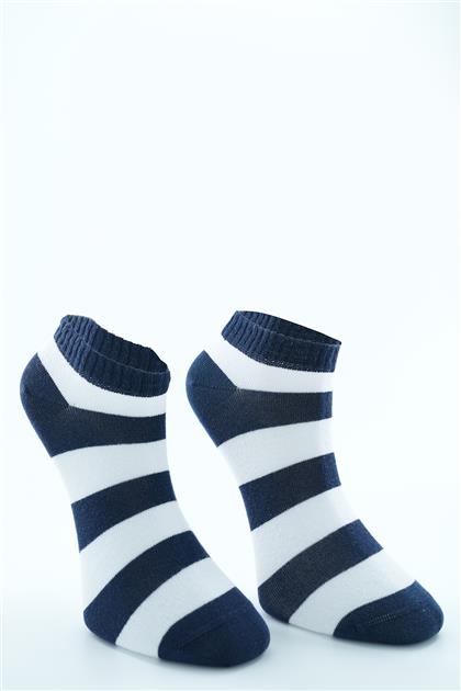 Çizgili Lacivert-Beyaz Çorap