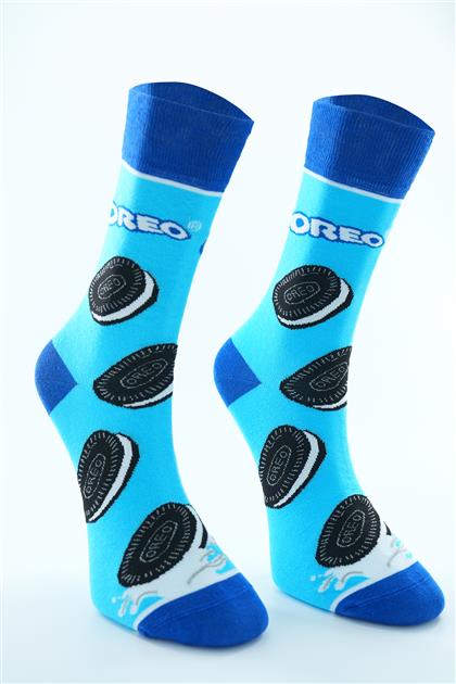Oreo Desenli Mavi Uzun Çorap