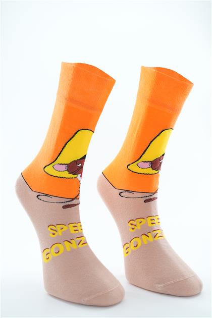 Speedy Gonzales Temalı Uzun Çorap-Turuncu 3211-37