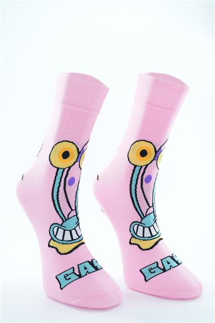 Gory Figürlü Pembe Uzun Çorap