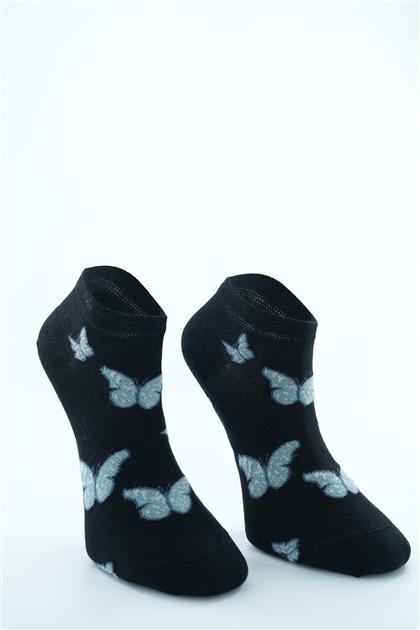 Kelebek Desenli Babet Çorap-Siyah 9224-01