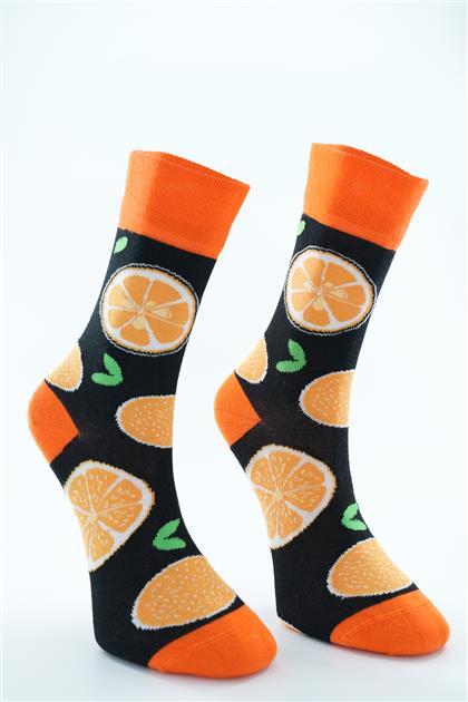 Portakal Desenli Karma Uzun Çorap