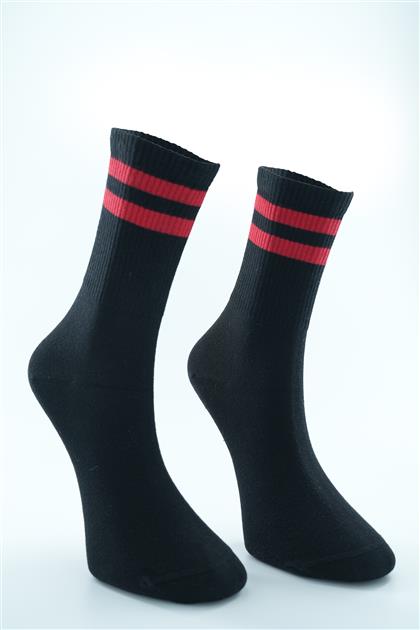 Çizgili Desen Çorap-Kırmız�� Siyah 1221-263