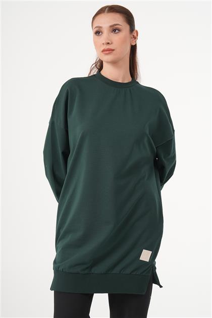 Sıfır Yaka Oversize Koyu Yeşil Sweatshirt