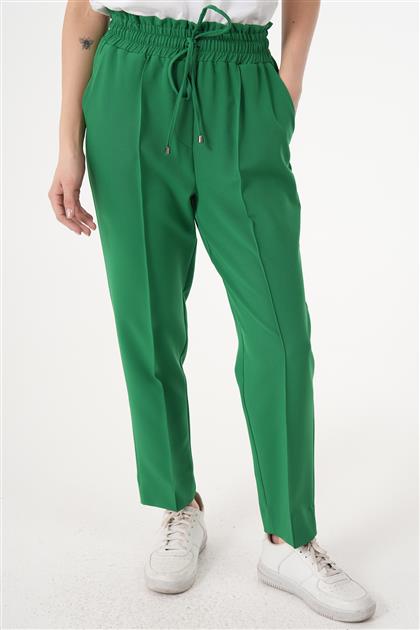 Beli Fırfır Lastikli Yandan Yıtmaçlı Pantolon-Yeşil 5401-21