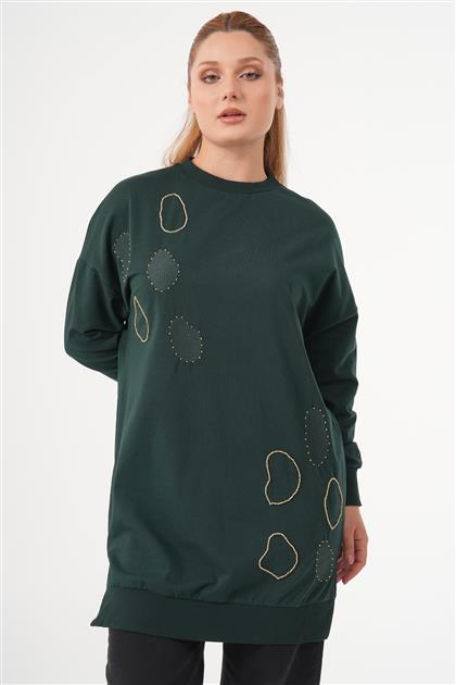 Taş İşlemeli Sweatshirt-Yeşil 10346-21