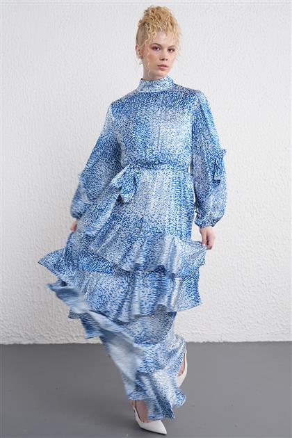 Fırfırlı Elbise-Mavi K-13010-70