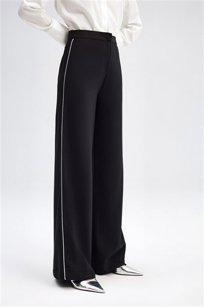 Biye Detaylı Krep Pantolon-Siyah 24S1S0002-101