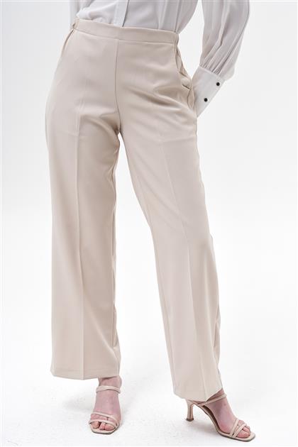 Bel Lastik Detaylı Bol Paça Taş Pantolon
