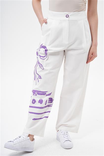 Pants-White Purple K-11017-410