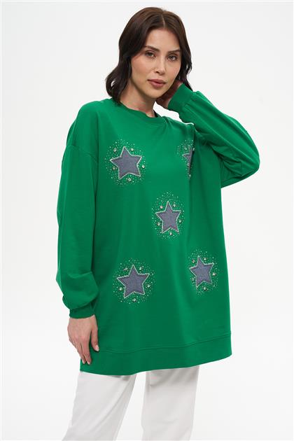 Pullu Yıldızlı Yeşil Tunik