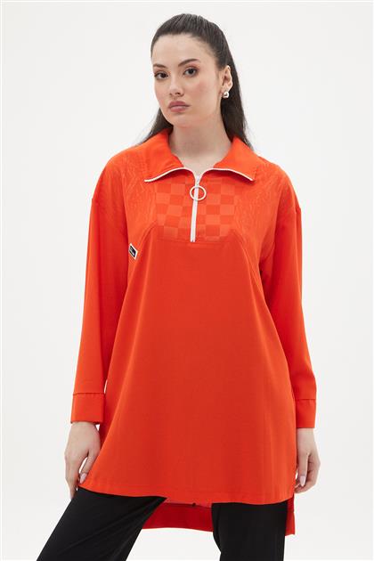 Gömlek Yaka Fermuarlı Tunik-Oranj 10441-157