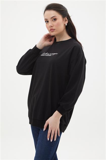 Yazı Baskılı Siyah Basic Sweatshirt