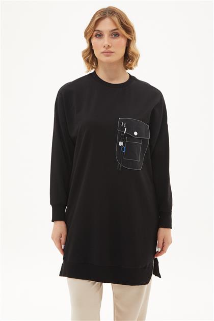 Cep Detaylı Sweatshirt-Siyah 10428-01