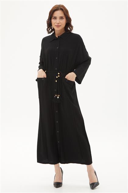 Püskül Kemerli Oversize Elbise-Siyah 0032531-002
