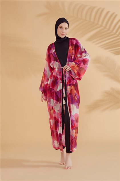 Batik Desenli Fuşya Kimono Kaftan