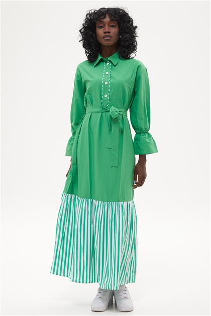 Elbise Çizgili Poplin-Benetton Yeşili 330011-R337