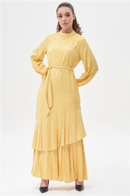 Pileli Elbise-Sarı 1483-29