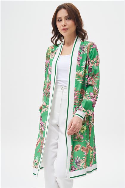 Çiçek Desenli Kimono-Yeşil 8992-21