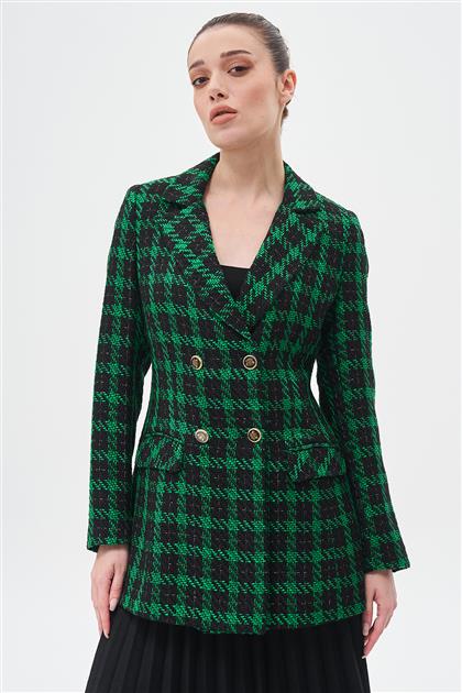 Ekose Tüvit Siyah-Yonca Yeşili Blazer Ceket