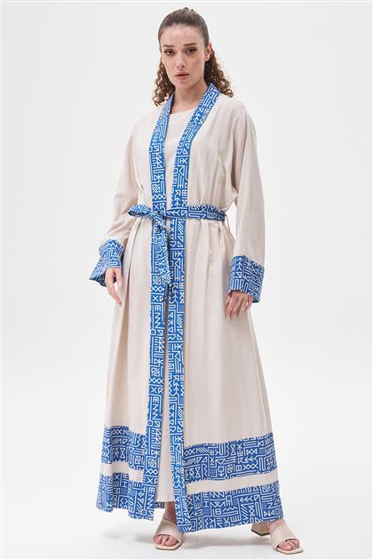 Keten 2'Li Kimono Takım-Bej İndigo 8010-432