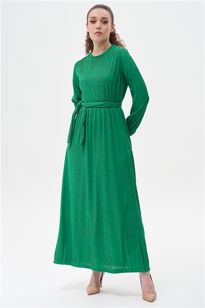 Kemerli Piliseli Elbise-Yeşil N-2318-21