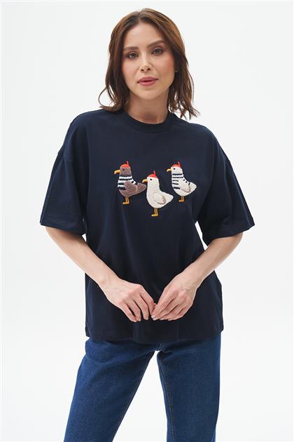 Bird İşlemeli Tshirt-Koyu Lacivert 31735-101