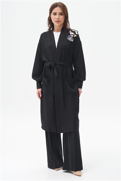 Omuzları Pullu Kimono-Siyah N-7900-01