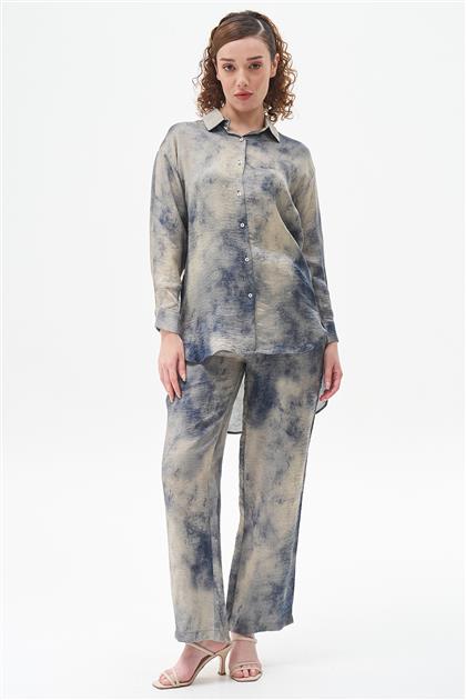 Batik Desenli Tunik-Pantolon Haki İkili Takım