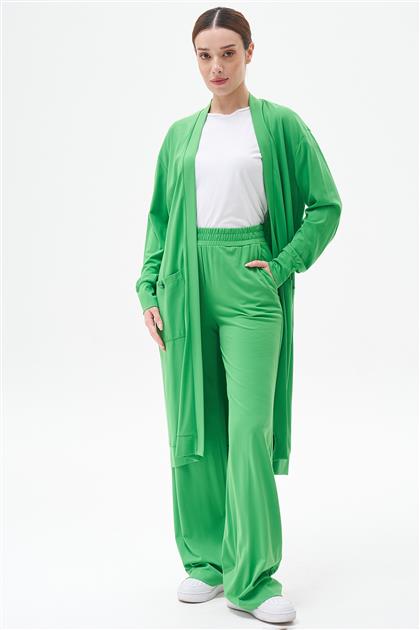 Cep Detaylı Hırka-Pantolon Yeşil İkili Takım