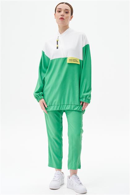 Fermuar Detaylı Tunik-Pantolon İkili Benetton Yeşili Spor Takım