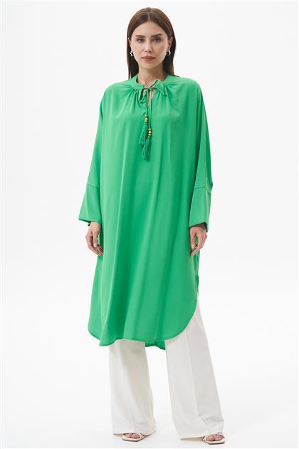 Yakası Püsküllü Oversize Tunik-Benetton Yeşili 0029199-509