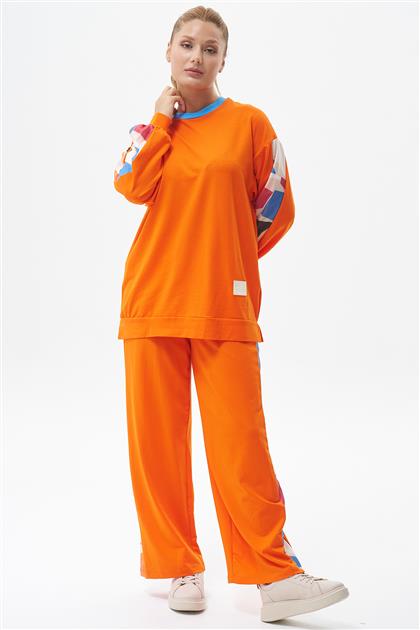 Sweatshirt Pant Takım Garnili-Oranj 100102-R213