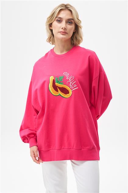 Önü Nakışlı Fuşya Sweatshirt