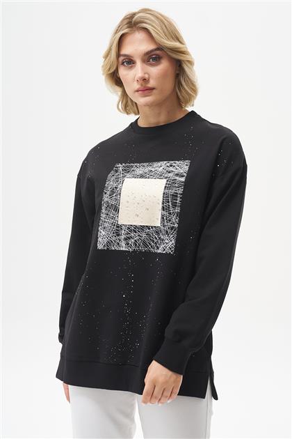 Varak Baskılı Siyah Sweatshirt