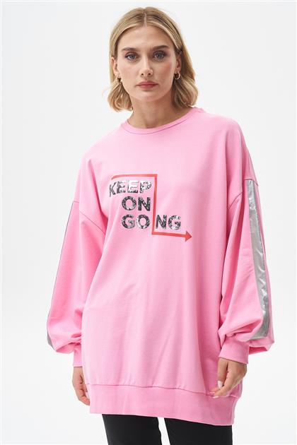 Yazı Baskılı Pembe Oversize Sweatshirt