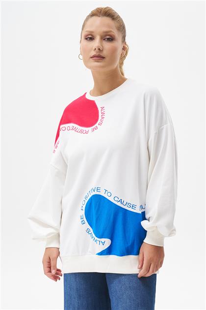 Yazı Nakışlı Saks Sweatshirt