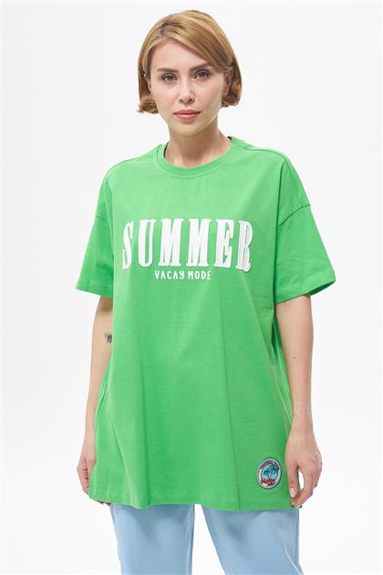 Baskı ve Etiket Detaylı Benetton Yeşili T-shirt