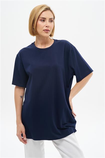 Bisiklet Yaka Lacivert Oversize T-Shirt